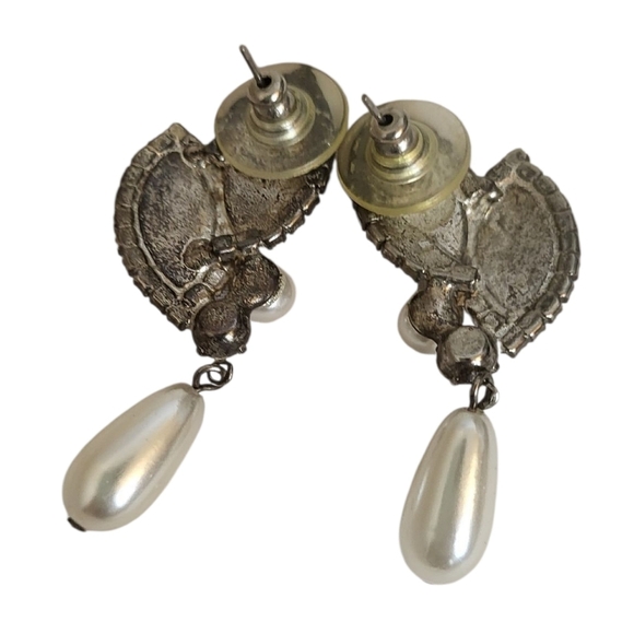 Vintage Art Nouveau Pearl Crystal Stud Earrings